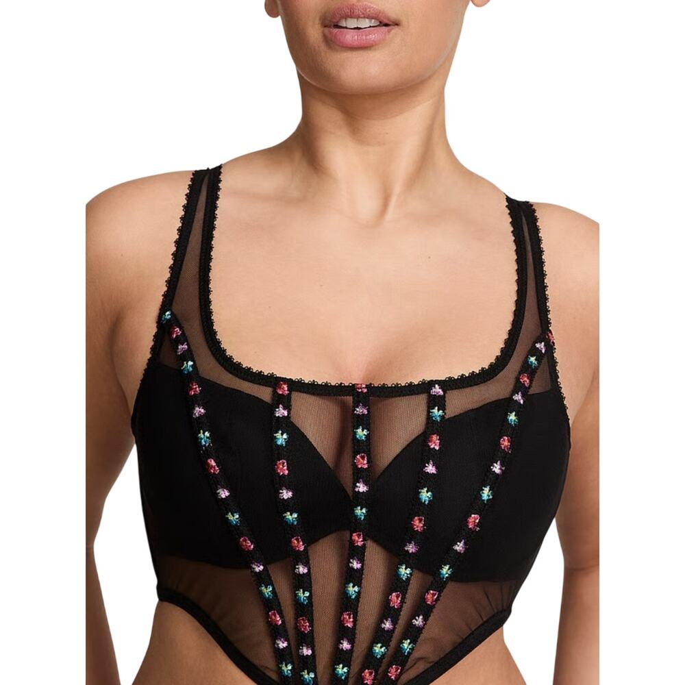 Victoria's Secret NWT Very Sexy Dark Blossom Embroidery Corset Top Black Size S